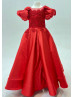 Short Sleeves Red Lace Satin Flower Girl Dress Short Sleeves Red Lace Satin Flower Girl Dress